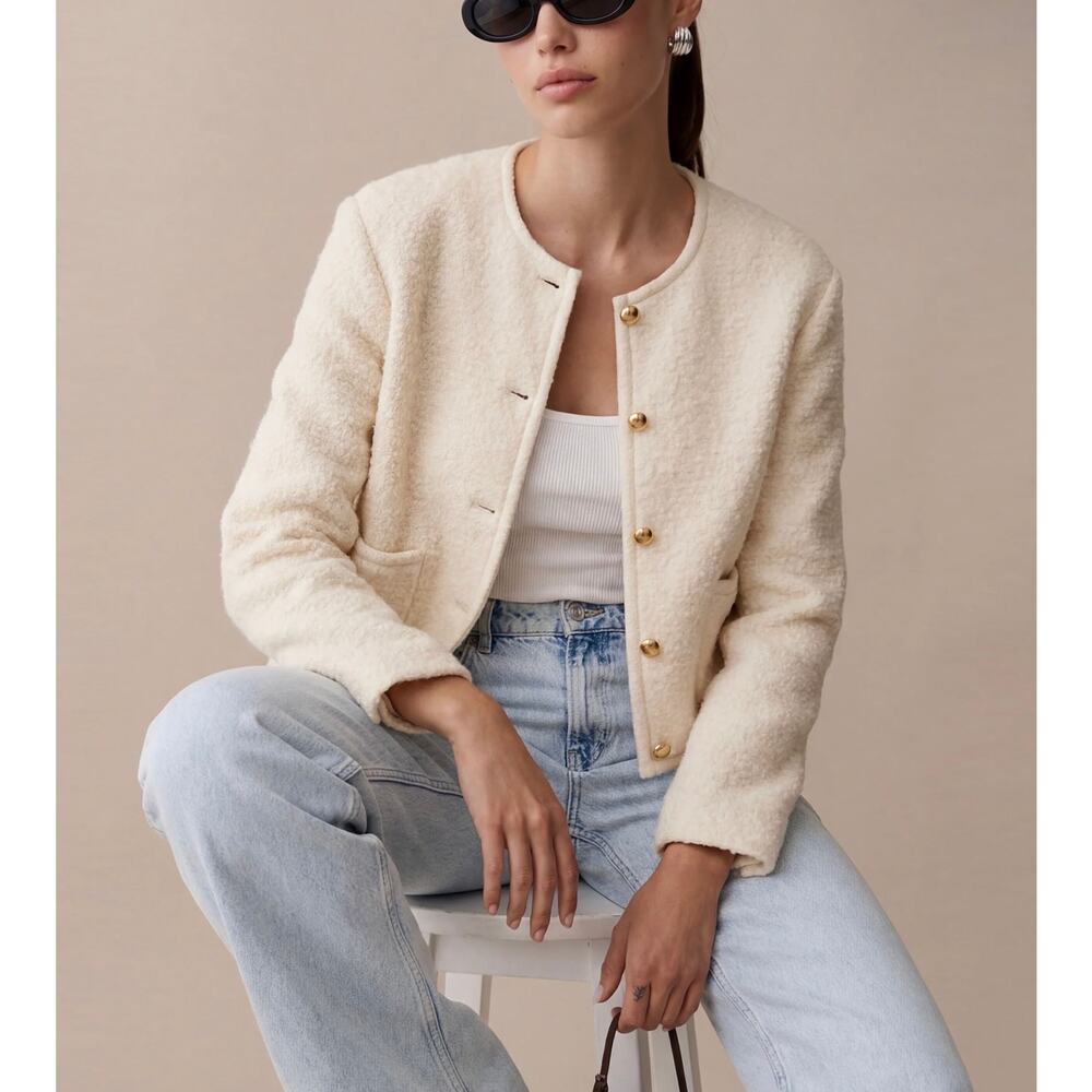 New few moda Caara Joe relaxed fit crop jacket cream $222 sz XS - Picture 2 of 5